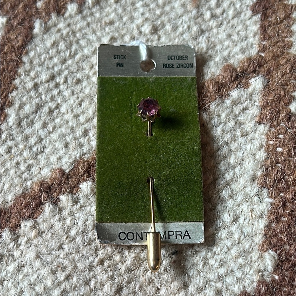 Vintage Gold Stick Pin with purple rose zircon Stone 2” new